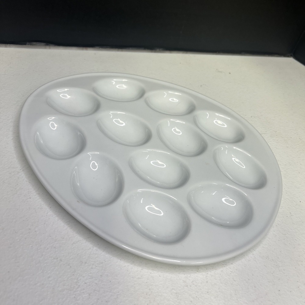 Cordon Bleu Deviled Egg Tray White Porcelain Egg Shaped Serving Plate 12 Spaces